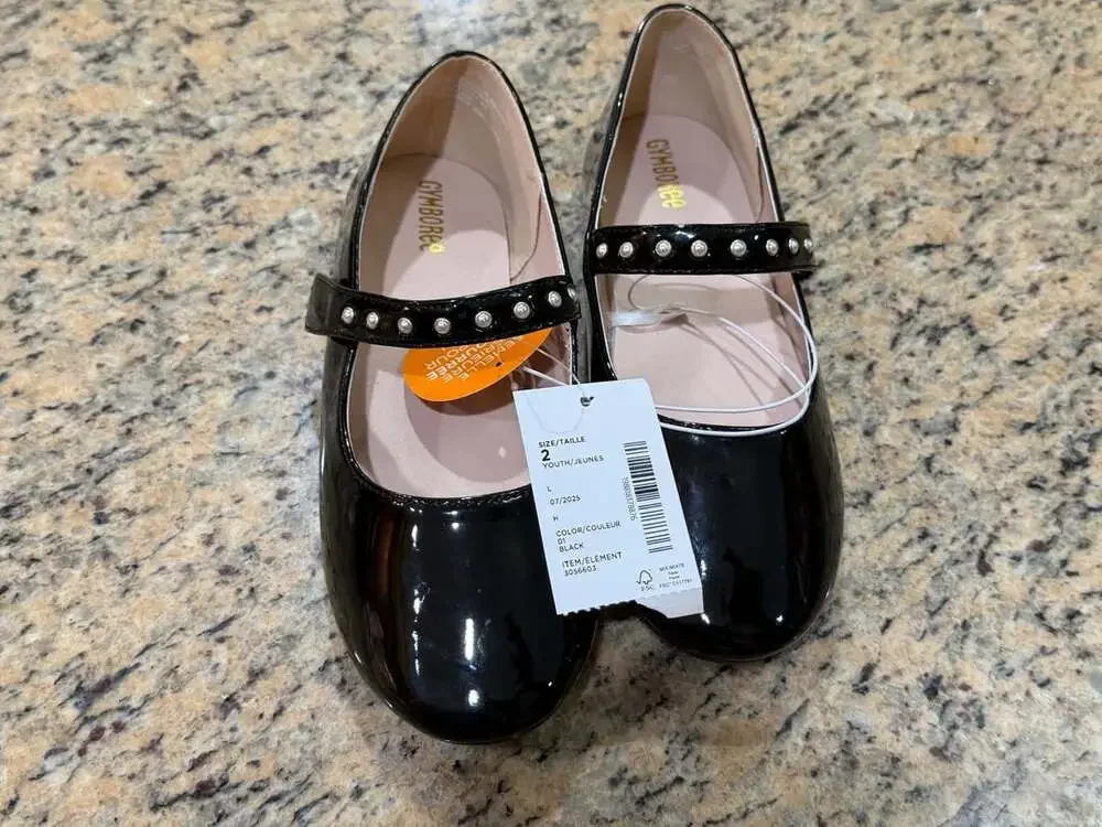 Gymboree Toddler Girls Jeweled Faux Patent Leather Mary Jane Flats Black Sz 2